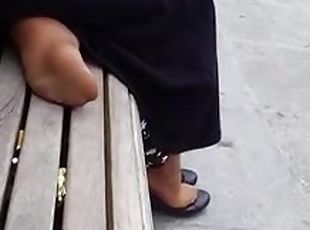 Candid Black Pantyhose Lady Foot Fetish Teen Voyeur